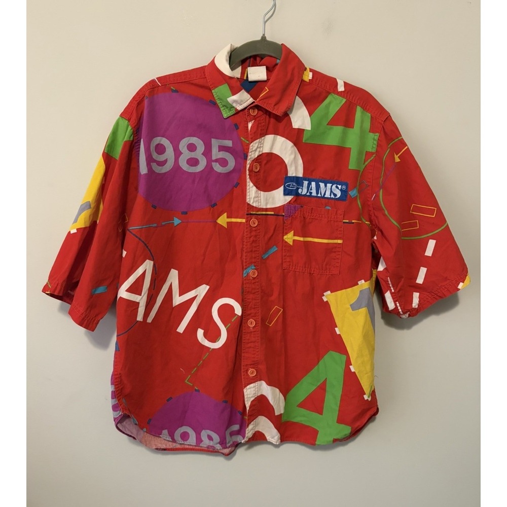 Vintage Original Surfline Jams 1985 Red Geometric Abstract Hawaiian Shirt XL